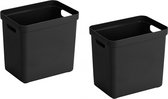 5x Zwarte opbergboxen/opbergdozen/opbergmanden kunststof - 25 liter - opbergen manden/dozen/bakken - opbergers