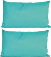 2x Bank/sier kussens voor binnen en buiten in de kleur aqua blauw 30 x 50 cm - Tuin/huis kussens