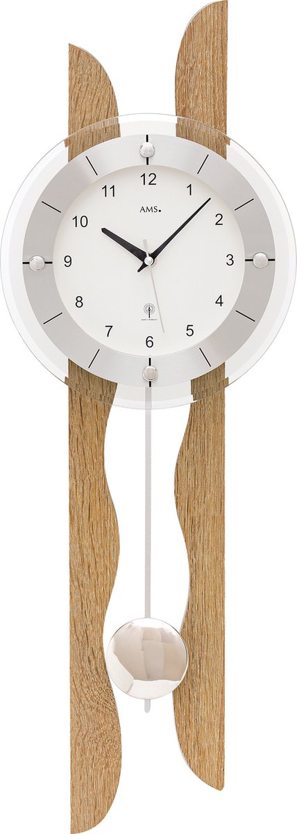 AMS wandklok slingerklok | 5239 Hout,zwart,zilver, wit