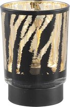 PTMD Maudy Theelicht Zebra LED - H12,5 x Ø9 cm - Glas - Zwart/goud