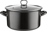 Grande casserole émaillée Emalia Metalico avec couvercle en verre trempé 24 cm 5,6 litres graphite - Convient au koelkast - noir graphite - tous feux également induction - émail