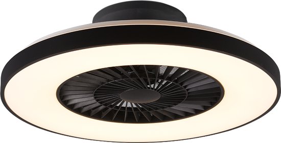 REALITY HALMSTAD - Ventilator - Zwart mat - incl. 1x SMD 40W - Drie snelheidsniveaus - Geintegreerde dimmer - Aanpasbare lichtkleur - Traploos dimmbaar - Afstandsbediening