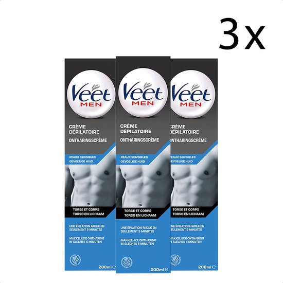 Crème dépilatoire Veet - Homme - Peau sensible - 200 ml x3 | bol.com