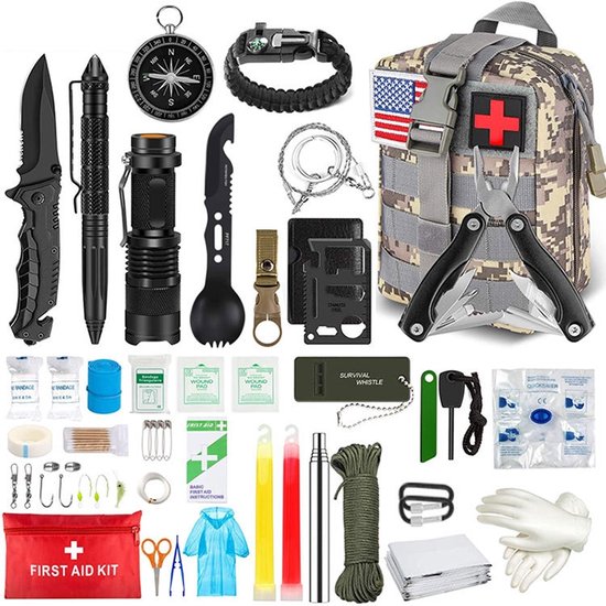 Survival kit | Multicam camouflage | 40-Delig | Noodpakket met EHBO | Oorlog overlevingsset | Kamperen en outdoor | Verschillende kleuren