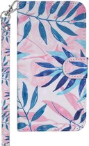Peachy Bladeren Portemonnee Hoesje iPhone XR Magnetische Wallet Case Polsband - Blauw Roze