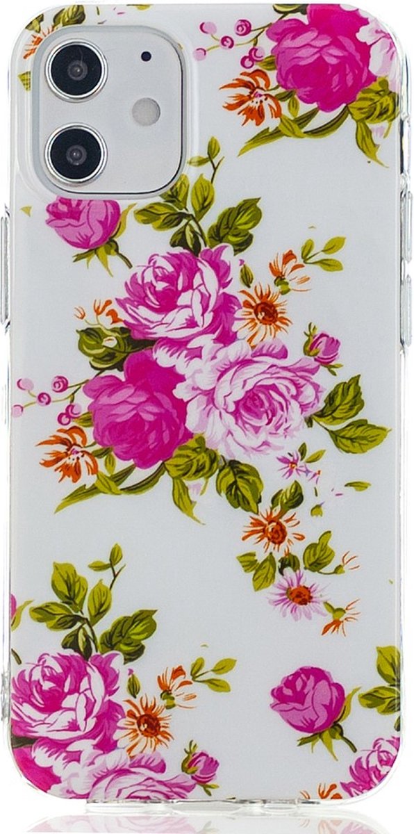 Peachy TPU roosjes hoesje geschikt voor iPhone 12 en iPhone 12 Pro - wit