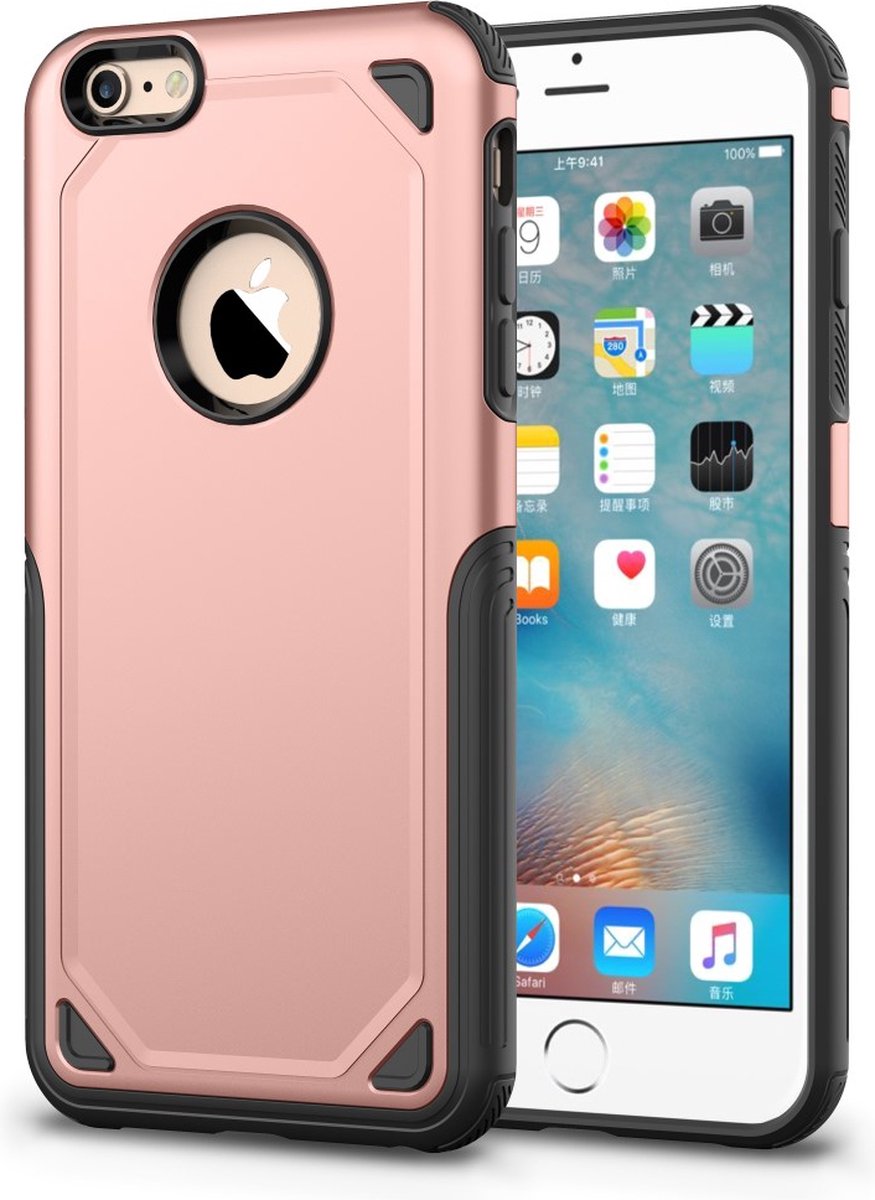 Peachy Pro Armor Shockproof geschikt voor iPhone 6 6s hoesje - Protection Case Rose - Extra Bescherming