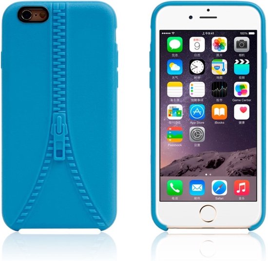 Stevig hoesje met imitatie rits iPhone 6 6s Blauwe silicone case | bol.com