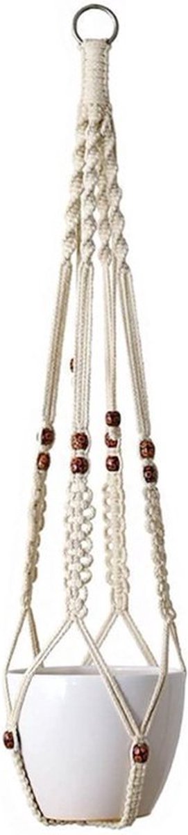 Lavandoux - Macramé Plantenhanger met Houten Kralen - Katoen - Crème - 2 stuks