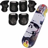 Set van skateboard 81 cm met doodskop print/valbescherming maat S- 4 tot 5 jaar/buitenspeelgoed