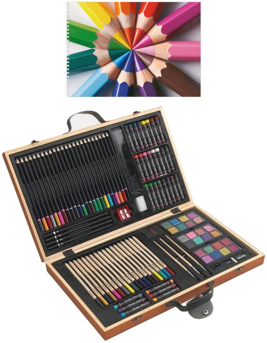 Complete teken/schilder cadeau doos 88-delig met een A4 schetsboek van 50 vellen - Voor jongens en meisjes