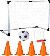 Set van 2x stuks voetbaldoelen met bal en training pionnen - 90 x 60 cm - Inklapbaar/vouwbaar voetbal goal