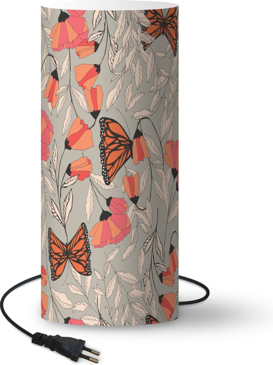 Lamp - Nachtlampje - Tafellamp slaapkamer - Vlinders - Patronen - Bloemen - Dieren - 54 cm hoog - Ø22.9 cm - Inclusief LED lamp