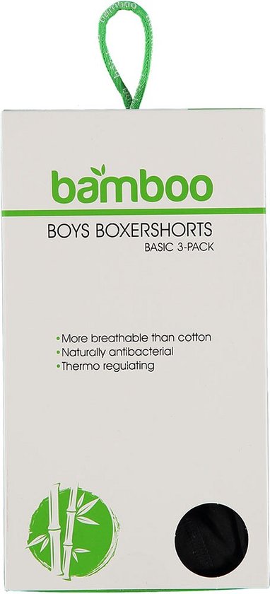 Verpakking voor bamboe jongens boxershorts, 'BOYS BOXERSHORTS BASIC 3-PACK'.