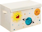 Opbergdoos, speelgoed organizer, vouwdoos, stoffen doos met 2 handgrepen en deksel, opbergdoos voor kinderkamer, speelkamer, slaapkamer, garderobe, beige RFB003W01