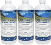 Body & Hair Alpenkruiden - 1 liter - set van 3 stuks - 2 in 1 voor lichaam en haar.