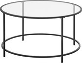 VASAGLE Bijzettafel rond, salontafel, glazen tafel met metalen frame, gehard glas, nachtkastje, sofafel, voor balkon, zwart LGT021B01