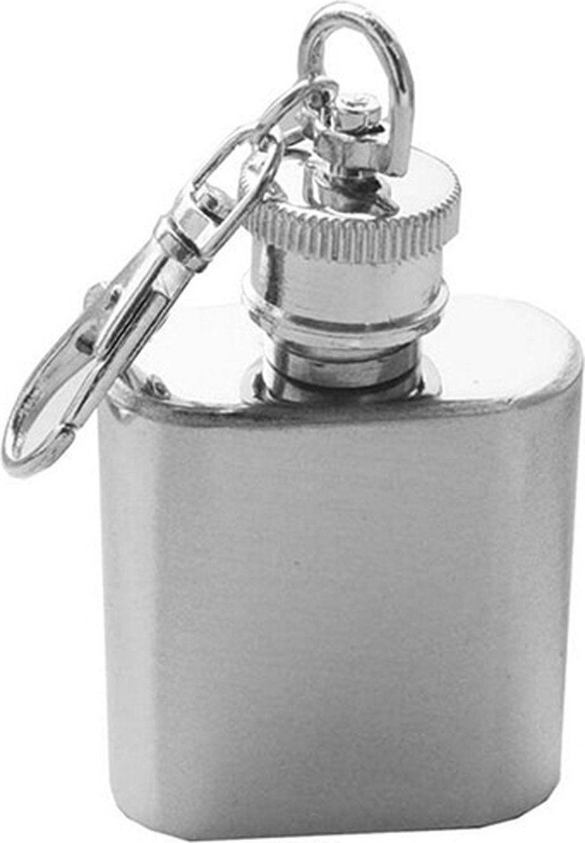 Heupflesje - 30 ml - Zakflacon - Drinkflesje - Schroefdop en Sleutelhanger - RVS