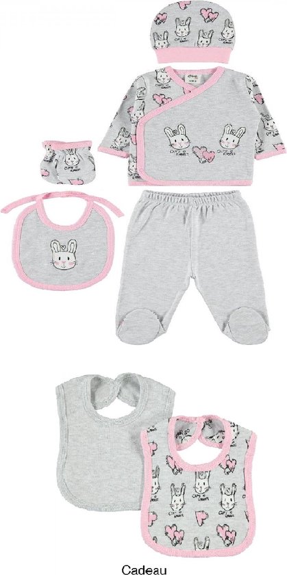 2-delige slabbetjes set cadeau - Baby newborn 5-delige kleding set meisjes - Cury Rabbit Babykleding