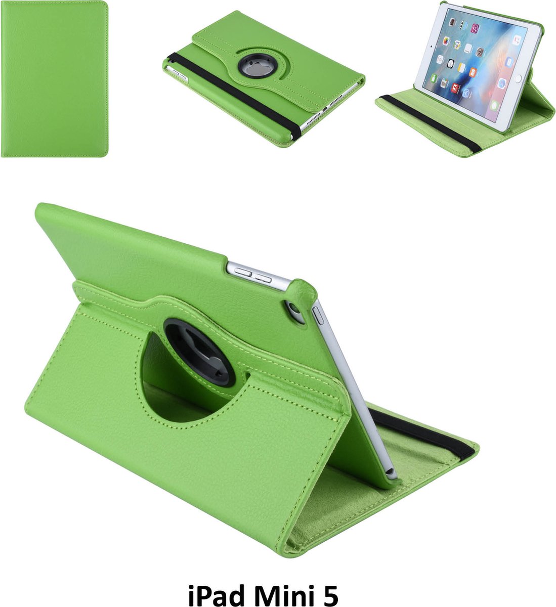Apple iPad Mini 5 Groen 360 graden draaibare hoes - Book Case Tablethoes