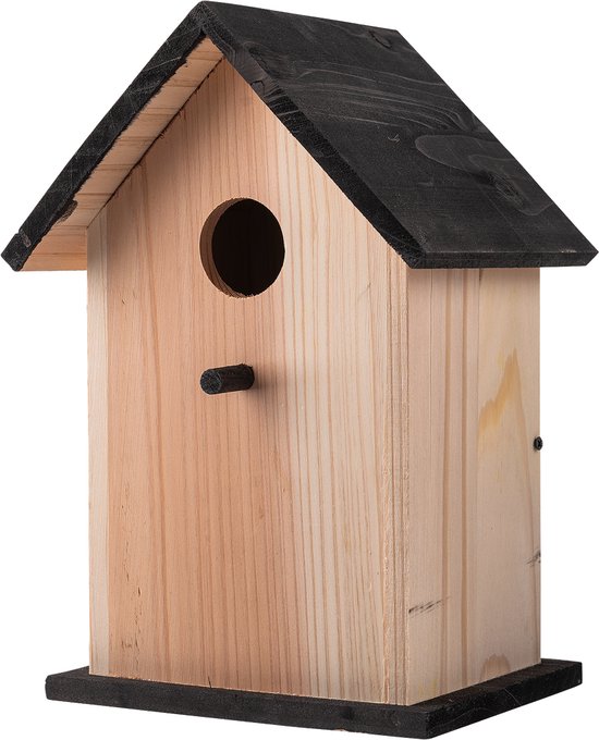 Klassieke Vogelhuis / Vogelhuisje in de vorm van een huis met een reinigingsluik - 12x9.5x22cm - Hout - Zwart