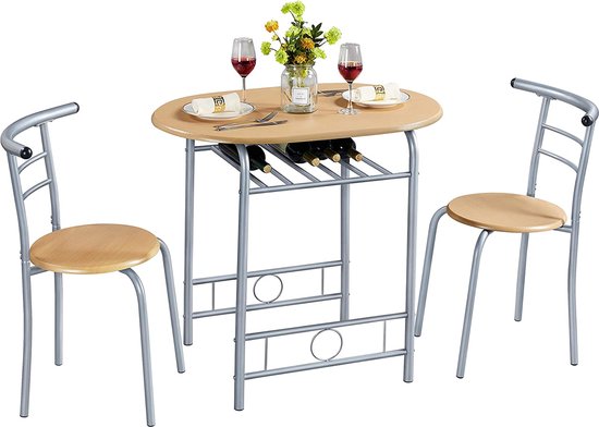 Yaheetech 3-delige balkonmeubels, tuinmeubelen, balkonset van hout, tuinset met 1 tafel en 2 stoelen, balkontafel, 90 x 53 x 73,5 cm, zwart