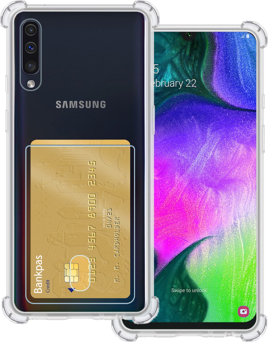 Hoesje Geschikt voor Samsung Galaxy A70 / A70s - Met Pashouder en Kaarthouder - Telefoon Hoes Shockproof - Siliconen Case - Back Cover - Shock Proof - Pasjes Houder - Transparant