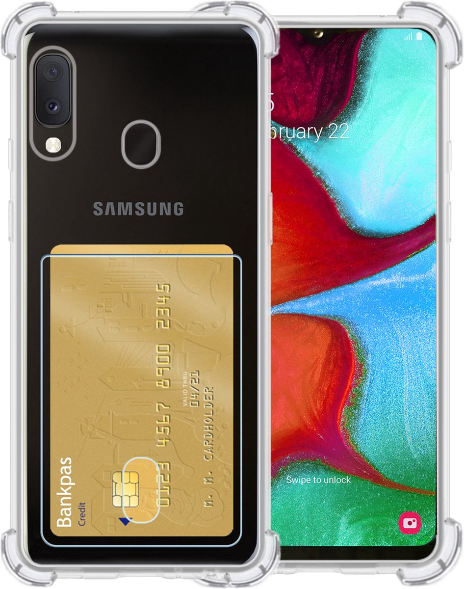 Hoesje Geschikt voor Samsung Galaxy A20e - Met Pashouder en Kaarthouder - Telefoon Hoes Shockproof - Siliconen Case - Back Cover - Shock Proof - Pasjes Houder - Transparant