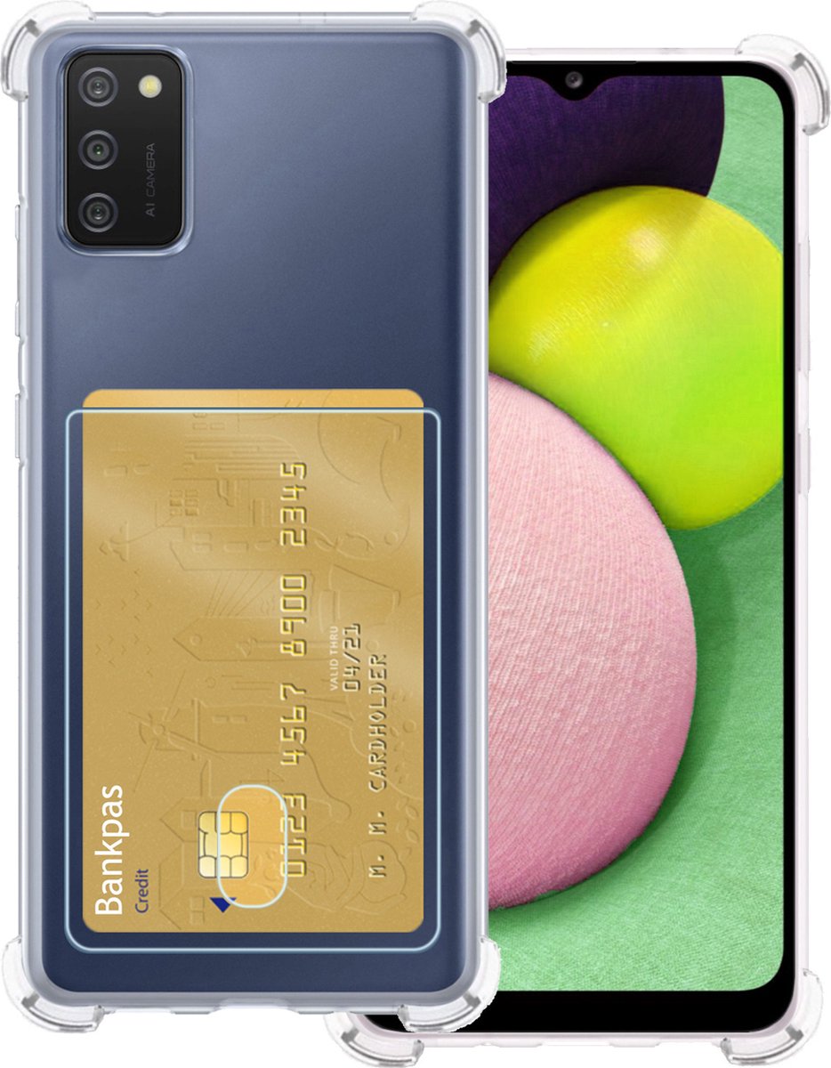Hoesje Geschikt voor Samsung Galaxy A03s - Met Pashouder en Kaarthouder - Telefoon Hoes Shockproof - Siliconen Case - Back Cover - Shock Proof - Pasjes Houder - Transparant