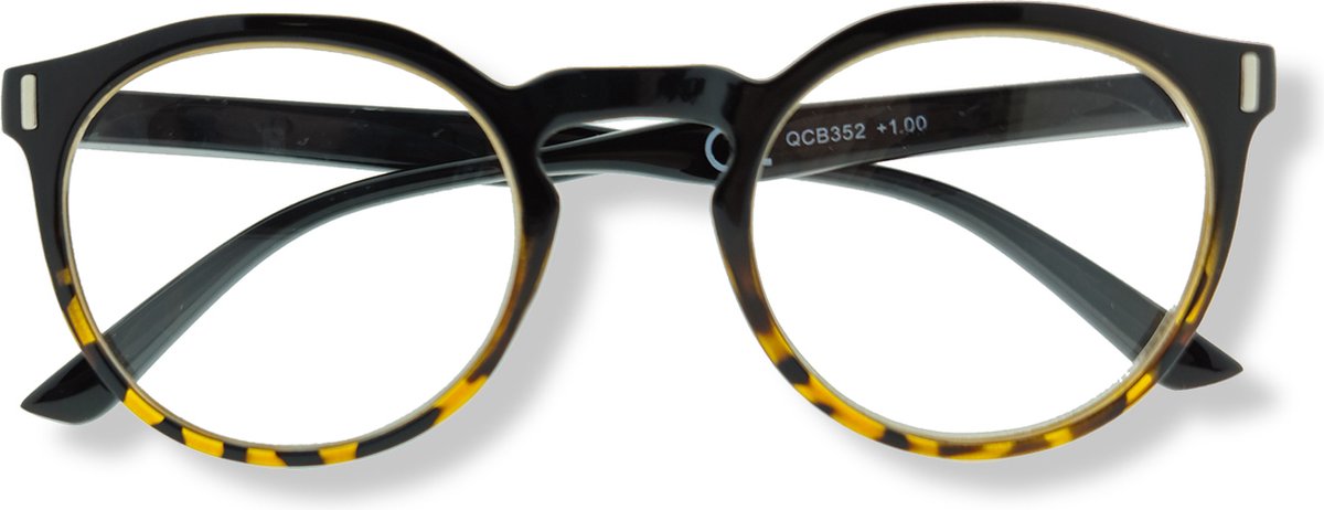 Icon Eyewear QCB352 Nemo Leesbril +4.00 Zwart glanzend montuur met tortoise uitloop in frame