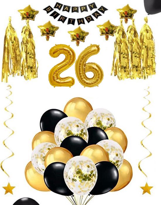 26 jaar verjaardag feest pakket Versiering Ballonnen voor feest 26 jaar. Ballonnen slingers sterren opblaasbare cijfers 26
