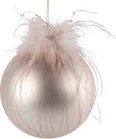 kerstbal Pearl 8 cm glas/veren lichtroze