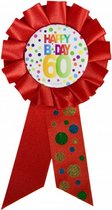 badge Happy B-day 60 jaar textiel rood