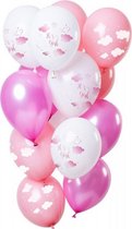 ballonnen It's a girl 30 cm latex roze/wit 12 stuks