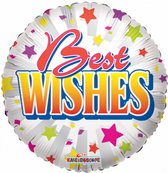 folieballon Best Wishes Stars 46 cm wit/geel/rood