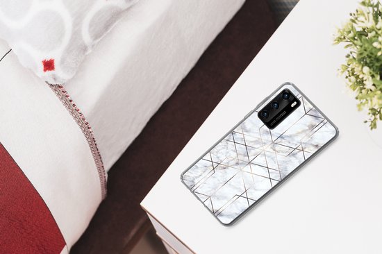 Coque Huawei P40 - Marbre - Or - Wit - Coque de téléphone en Siliconen