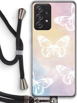Case Company® - Samsung Galaxy A52 hoesje met Koord - White butterfly - Telefoonhoesje met Zwart Koord - Bescherming aan alle Kanten en Over de Schermrand