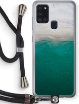 Case Company® - Samsung Galaxy A21s hoesje met Koord - Stranded - Telefoonhoesje met Zwart Koord - Bescherming aan alle Kanten en Over de Schermrand