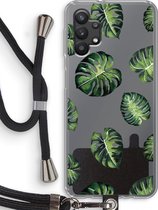 Case Company® - Samsung Galaxy A32 5G hoesje met Koord - Tropische bladeren - Telefoonhoesje met Zwart Koord - Bescherming aan alle Kanten en Over de Schermrand