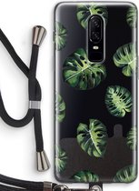 Case Company® - OnePlus 6 hoesje met Koord - Tropische bladeren - Telefoonhoesje met Zwart Koord - Bescherming aan alle Kanten en Over de Schermrand