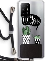 Case Company® - Oppo A94 5G hoesje met Koord - Hey you cactus - Telefoonhoesje met Zwart Koord - Bescherming aan alle Kanten en Over de Schermrand