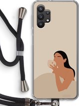 Case Company® - Samsung Galaxy A32 5G hoesje met Koord - Fresh coffee - Telefoonhoesje met Zwart Koord - Bescherming aan alle Kanten en Over de Schermrand