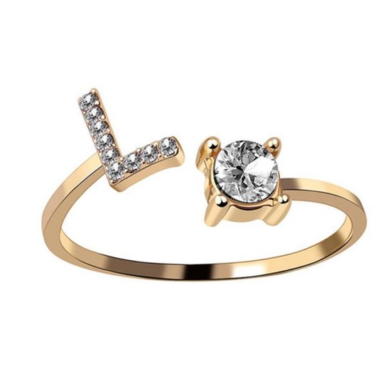 Ring avec lettre - Ring avec pierre - Ring lettre - Ring lettre - Ring initiale - (Argent) Or- Lettre plaquée L - Cadeau pour elle
