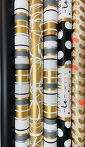 Luxe Cadeaupapier rollen - 6 stuks -70x200cm - Verjaardag, goud, zwart inpakpapier Kadopapier
