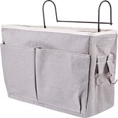 Nachtkastje - Bed Organizer - Bedside Pocket - Opberger - Met Ophanghaak - Canvas - 30 Cm - Grijs - Slaapkamer - 3 Vakken