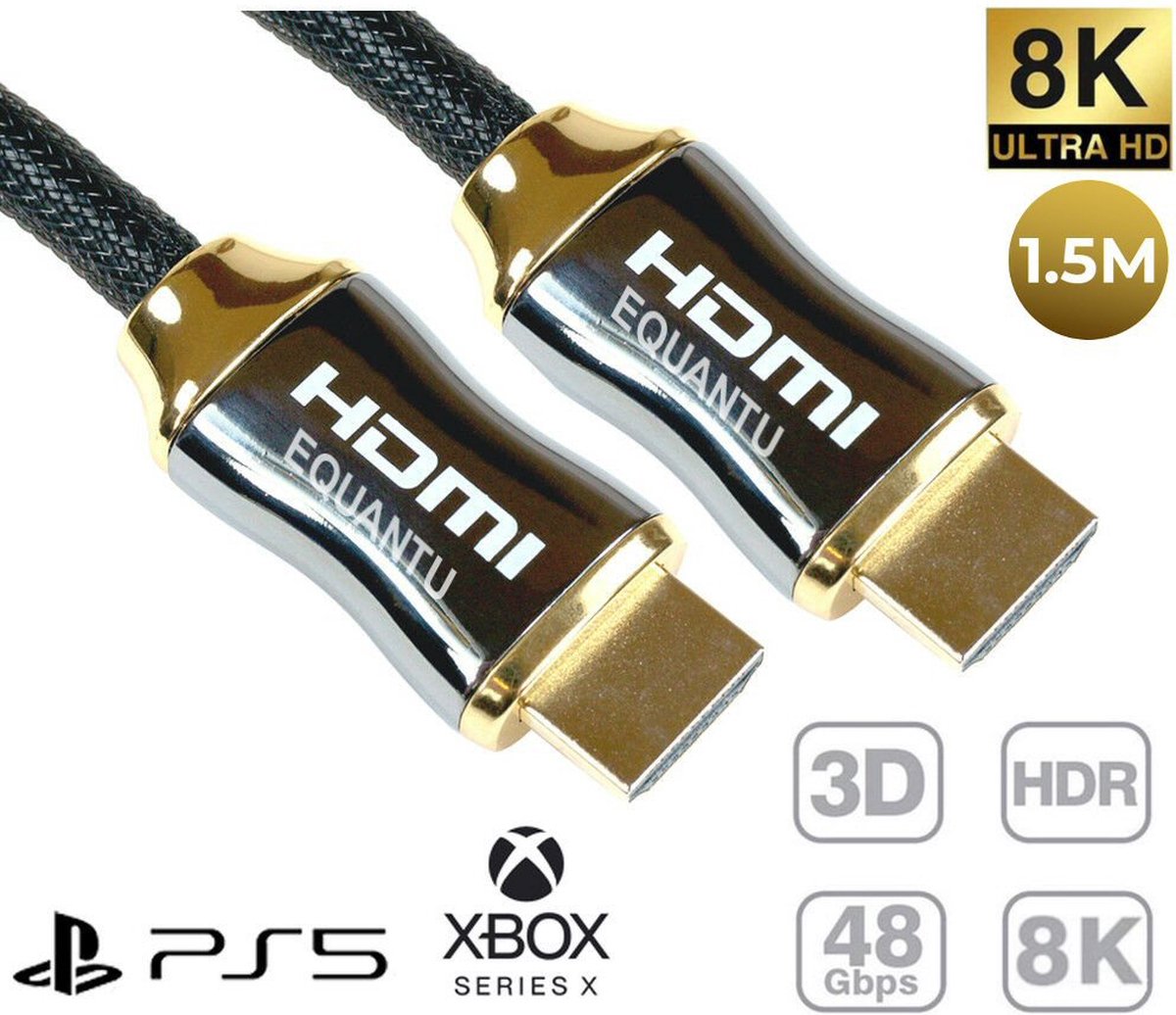 Equantu®️ - Premium HDMI Kabel 2.1 - Ultra HD High Speed 8K - HDMI naar HDMI - 1,5 Meter - Geschikt voor Xbox Series X & PS5