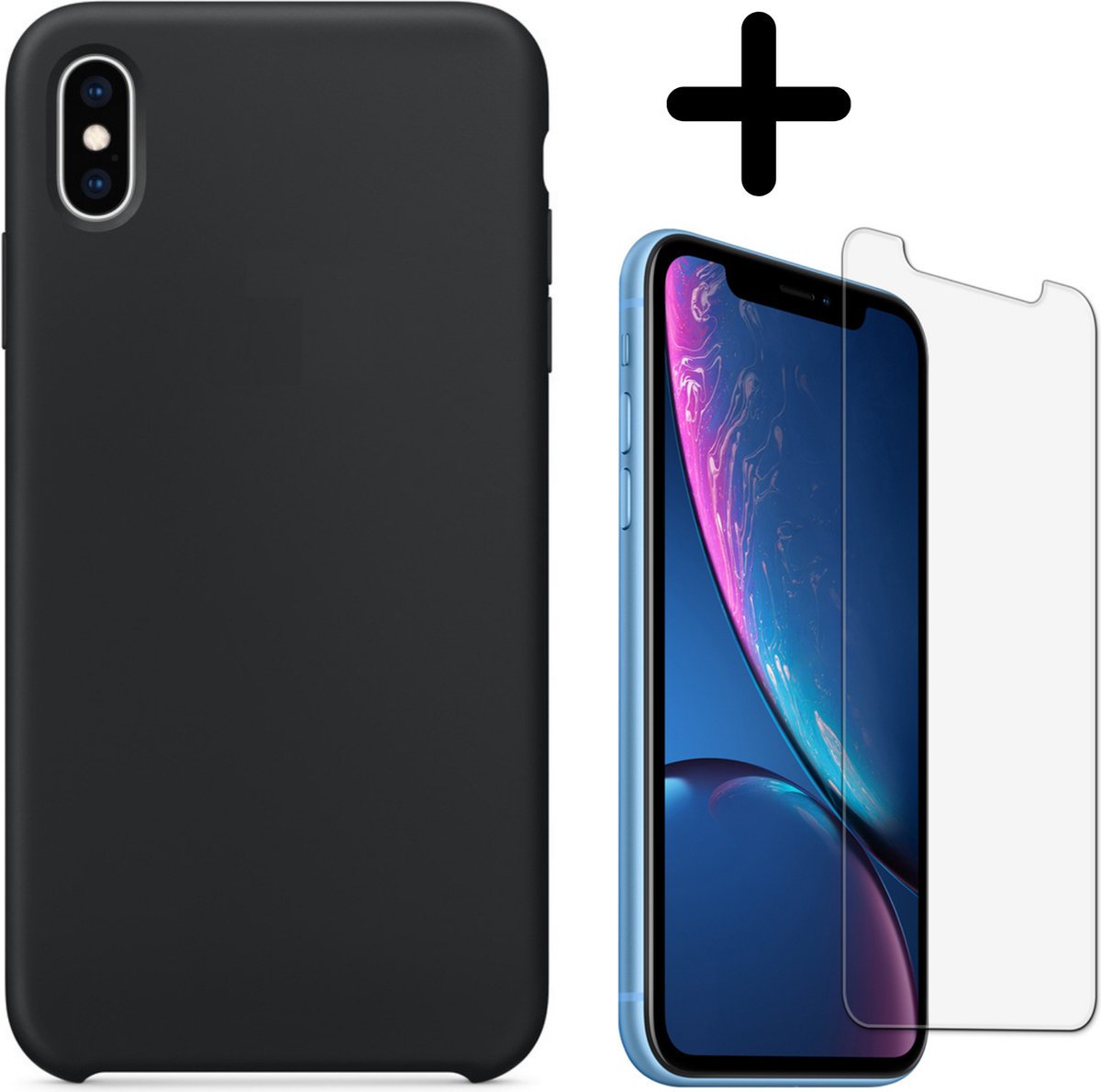 Fooniq Silicone Hoesje Zwart + Screenprotector - Geschikt Voor Apple iPhone XR