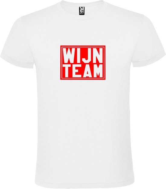 Wit T shirt met print van " Wijn Team " print Rood size L