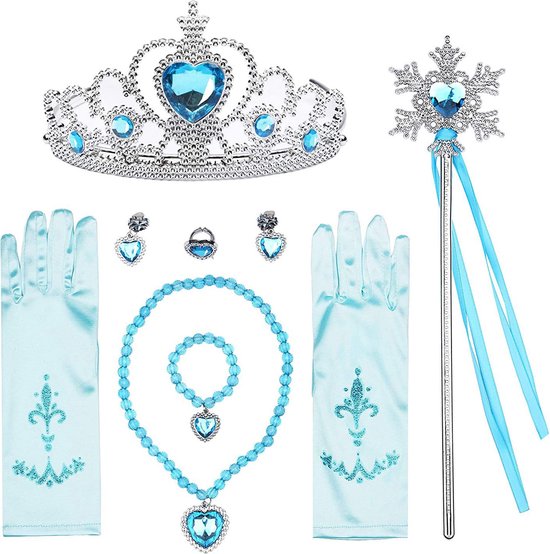 Het Betere Merk - voor bij je prinsessenjurk - prinsessen speelgoed voor bij je verkleedjurk- blauw accessoireset - Kroon - Toverstaf - Prinsessen handschoenen - Juwelen