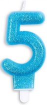 cijferkaars 5 glitter 7 cm wax blauw